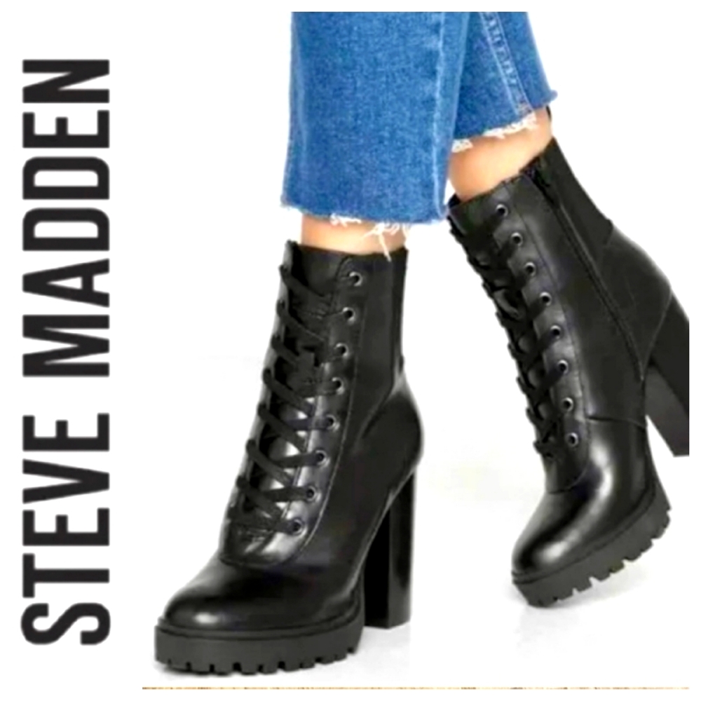 Steve Madden Black Leather Boots EUC